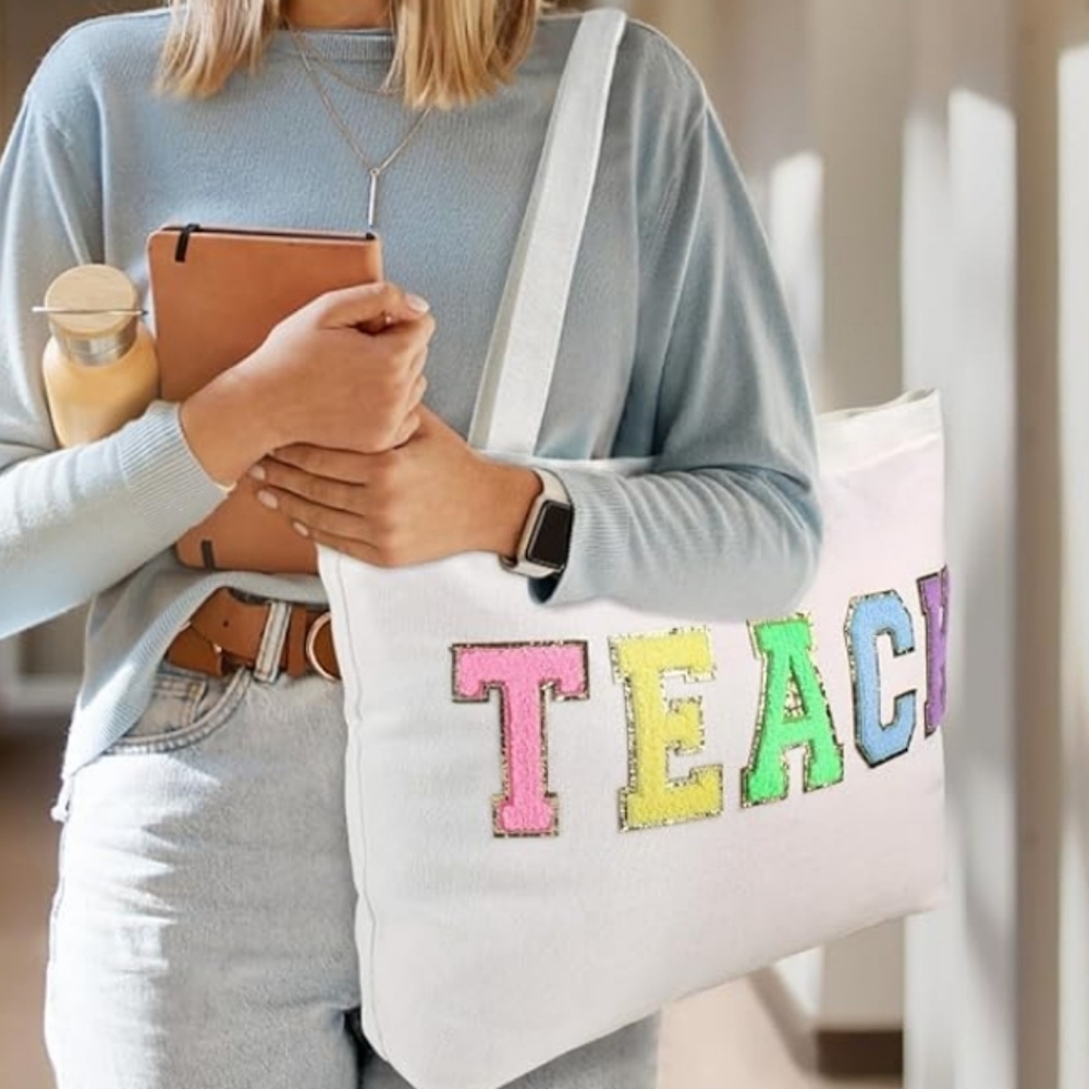 TEACH Embroidered White Tote Bag BRAND NEW
